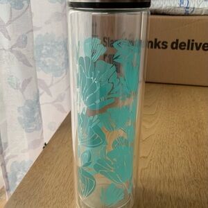 Clear Tumbler with Teal Floral Design